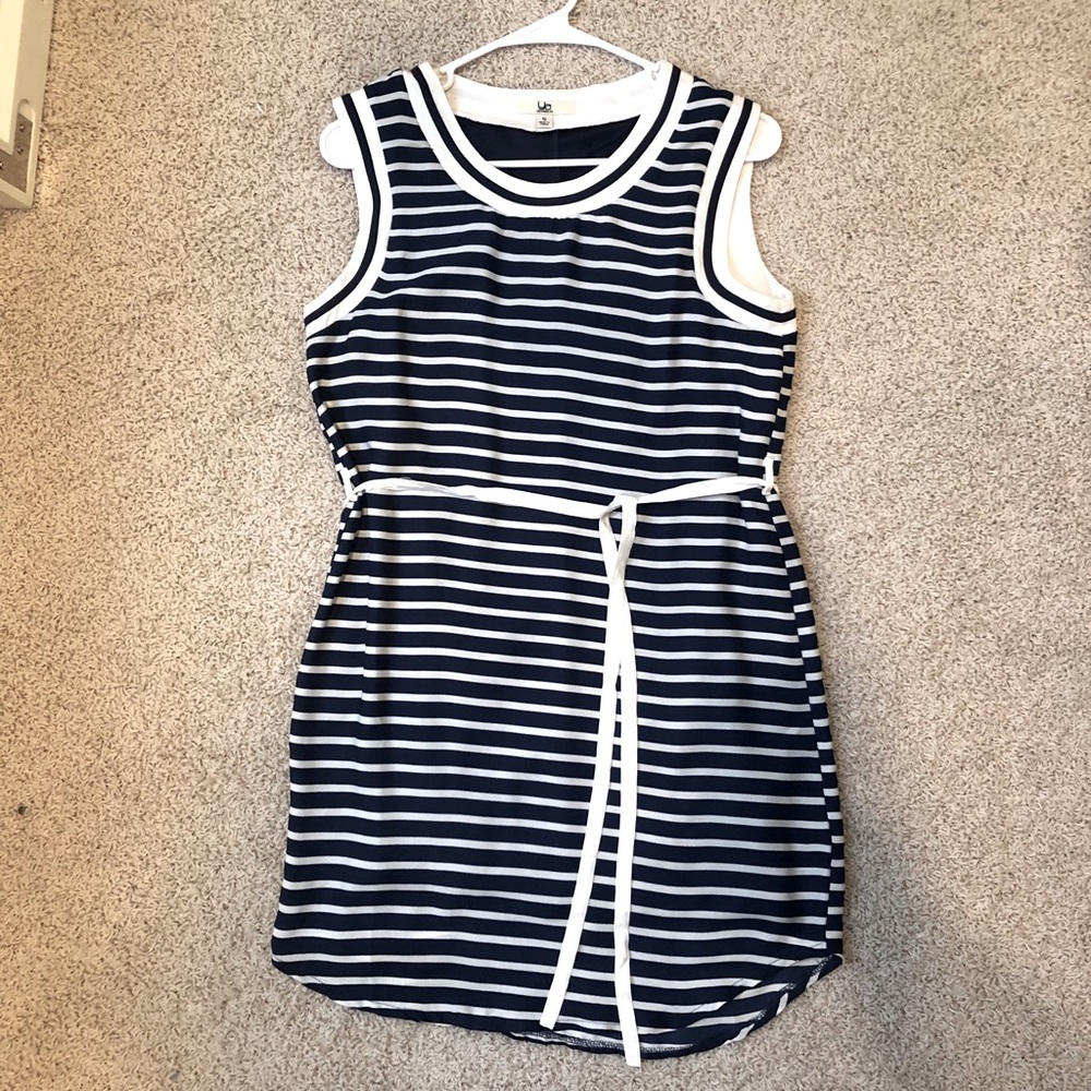 Navy and white striped dress